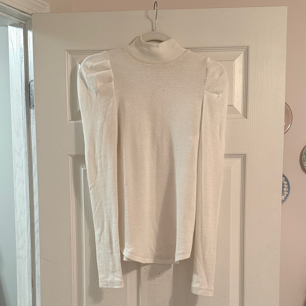 Free People Cream Puff Sleeve Moc-Neck Long Sleeve Top